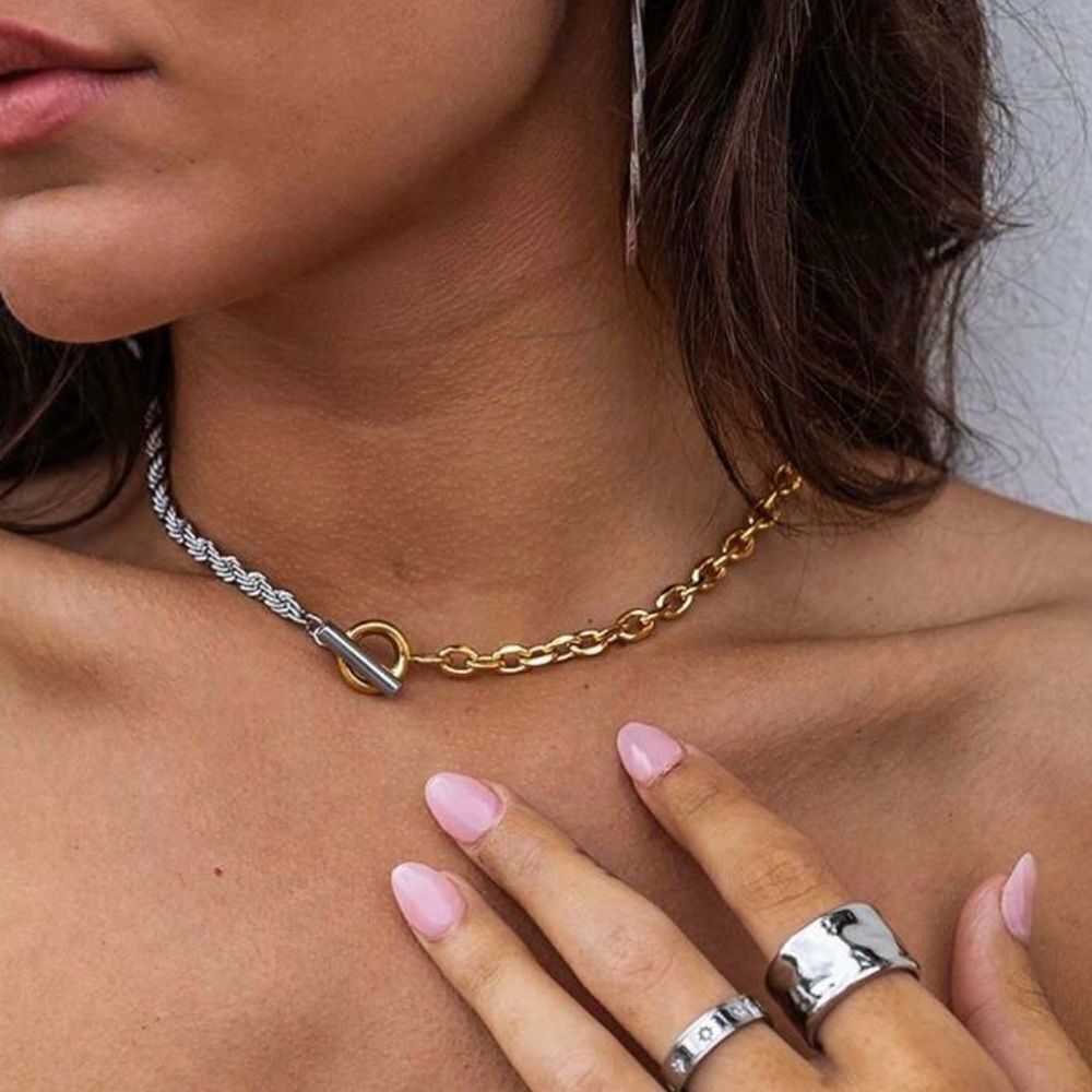 Statement Two Tone Necklace N634 - image 1